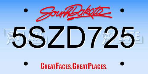 5SZD725 South Dakota License Plate