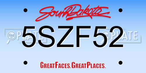 5SZF52 South Dakota License Plate