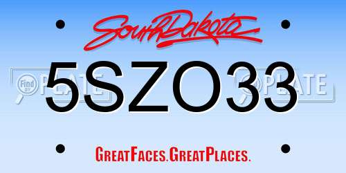 5SZO33 South Dakota License Plate