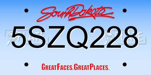 5SZQ228 South Dakota License Plate