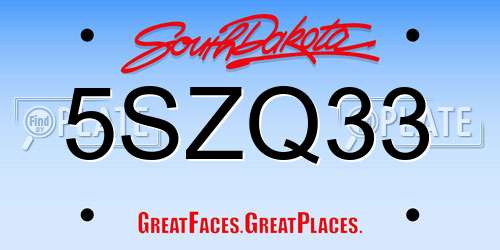 5SZQ33 South Dakota License Plate