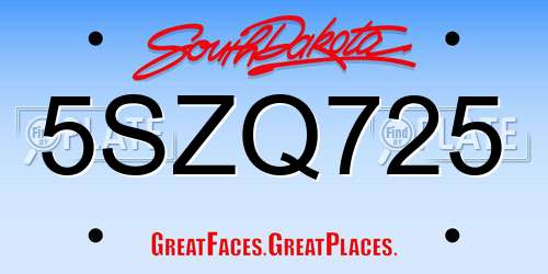 5SZQ725 South Dakota License Plate