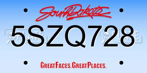 5SZQ728 South Dakota License Plate