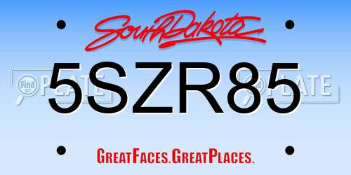 5SZR85 South Dakota License Plate