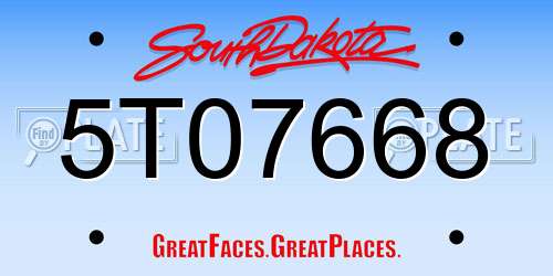 5T07668 South Dakota License Plate