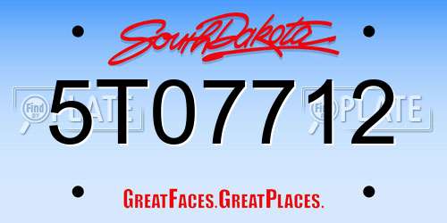 5T07712 South Dakota License Plate