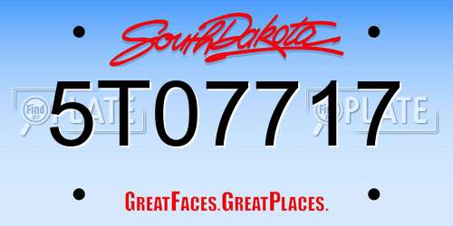 5T07717 South Dakota License Plate