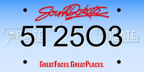 5T25O3 South Dakota License Plate
