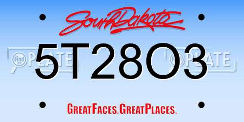5T28O3 South Dakota License Plate