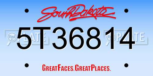 5T36814 South Dakota License Plate