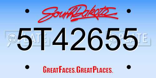 5T42655 South Dakota License Plate