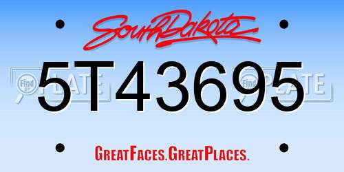 5T43695 South Dakota License Plate