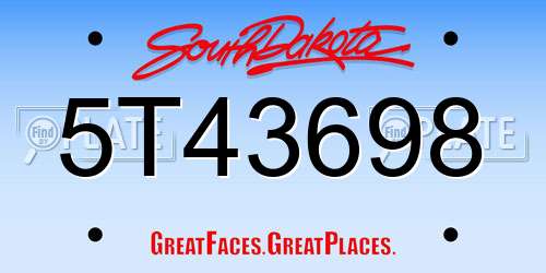 5T43698 South Dakota License Plate