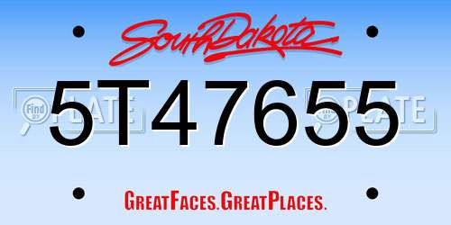 5T47655 South Dakota License Plate