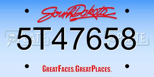 5T47658 South Dakota License Plate