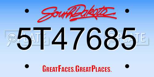 5T47685 South Dakota License Plate