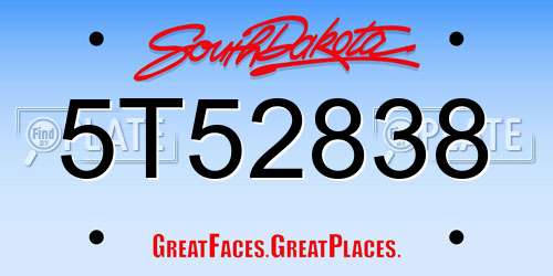 5T52838 South Dakota License Plate