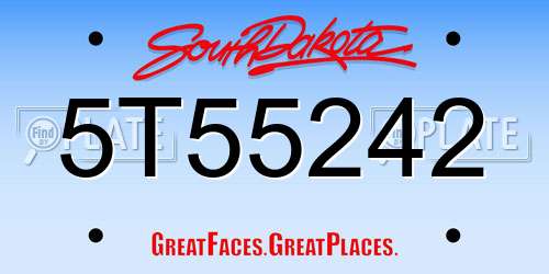 5T55242 South Dakota License Plate