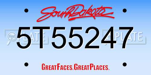 5T55247 South Dakota License Plate