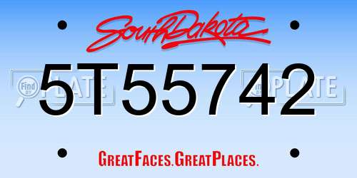5T55742 South Dakota License Plate
