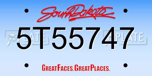 5T55747 South Dakota License Plate
