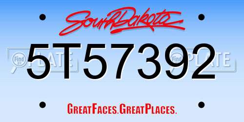 5T57392 South Dakota License Plate