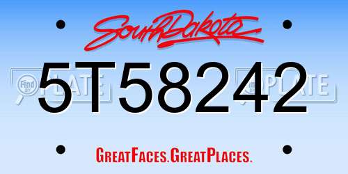 5T58242 South Dakota License Plate