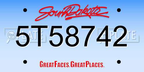 5T58742 South Dakota License Plate