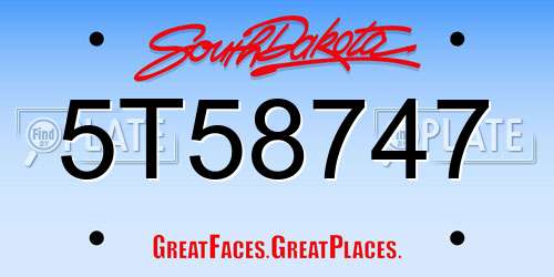 5T58747 South Dakota License Plate