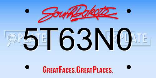 5T63N0 South Dakota License Plate