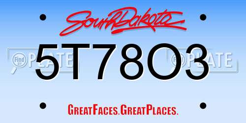 5T78O3 South Dakota License Plate
