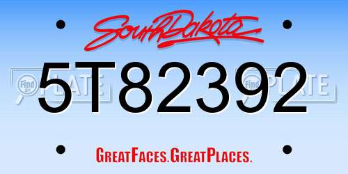 5T82392 South Dakota License Plate
