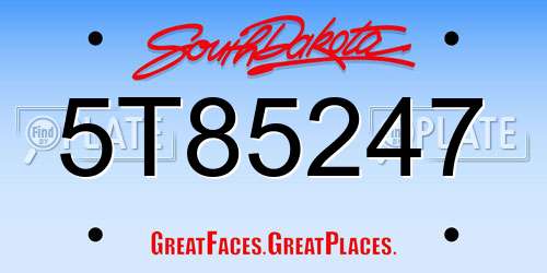 5T85247 South Dakota License Plate