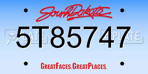 5T85747 South Dakota License Plate