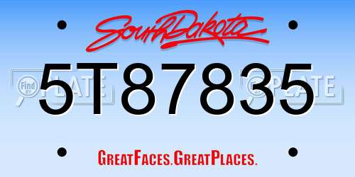 5T87835 South Dakota License Plate