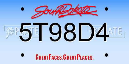 5T98D4 South Dakota License Plate