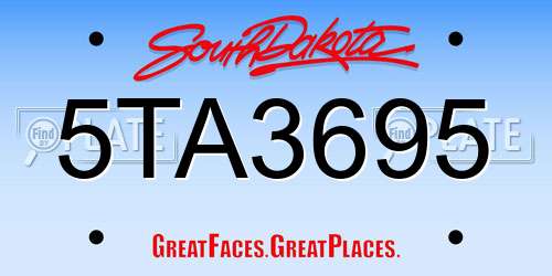 5TA3695 South Dakota License Plate