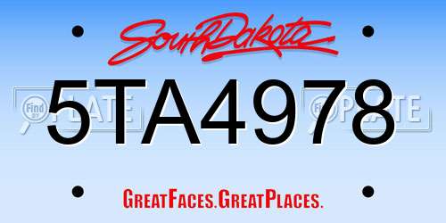 5TA4978 South Dakota License Plate