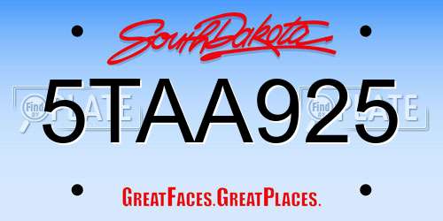 5TAA925 South Dakota License Plate
