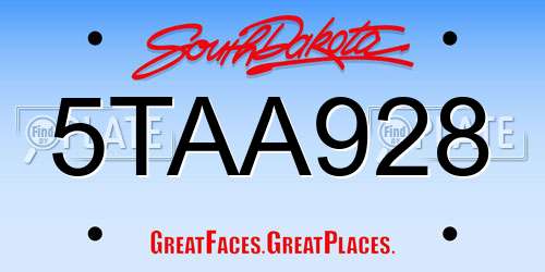 5TAA928 South Dakota License Plate