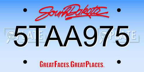 5TAA975 South Dakota License Plate