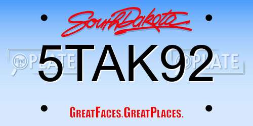 5TAK92 South Dakota License Plate