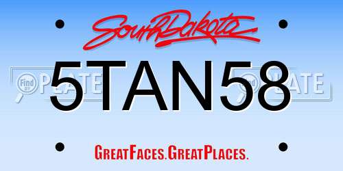 5TAN58 South Dakota License Plate