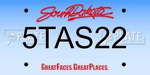 5TAS22 South Dakota License Plate
