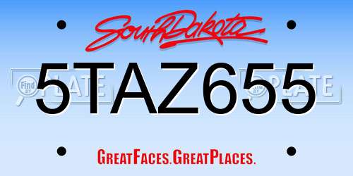 5TAZ655 South Dakota License Plate