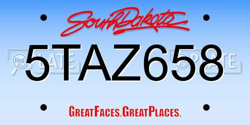 5TAZ658 South Dakota License Plate