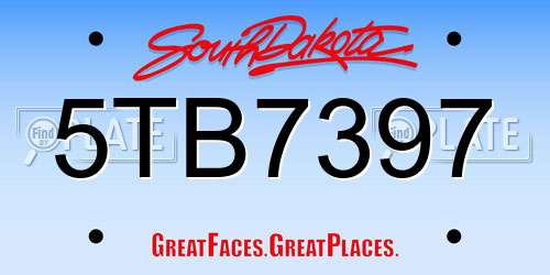 5TB7397 South Dakota License Plate