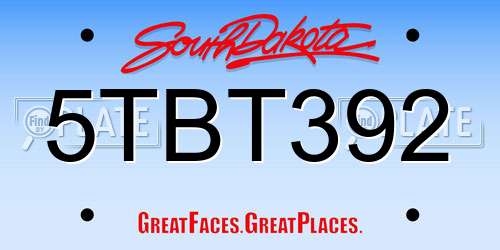 5TBT392 South Dakota License Plate