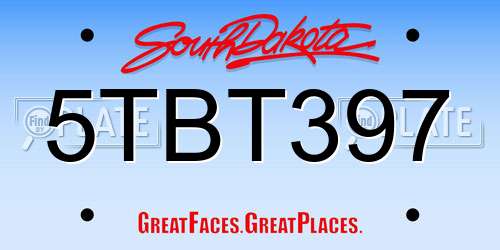 5TBT397 South Dakota License Plate