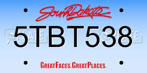 5TBT538 South Dakota License Plate